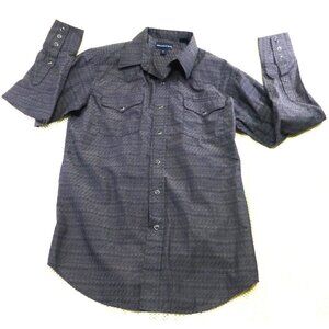 Panhandle Slim Mens Western Shirt Medium Gray Striped Pearl Snap Buttons Cotton
